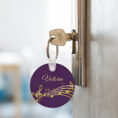 Monogram Paarse goudmuzieknoten Sleutelhanger