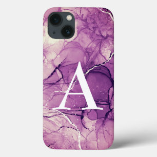 Monogram Paarse inkt Abstract Feminine iPhone 13 Hoesje