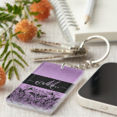 Monogram Paarse lavender Glitter Sleutelhanger (Voorkant Rechts)