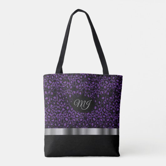 Monogram Paarse Leopard Pattern Canvas tas (Achterkant)