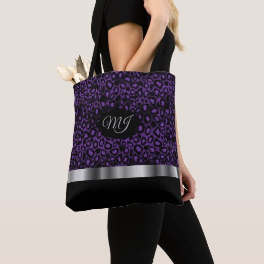 Monogram Paarse Leopard Pattern Canvas tas (Dichtbij)