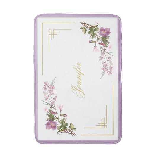 Monogram Paarse Lila roze bloemen Stomme bloemen Badmat (Voorkant Verticaal)