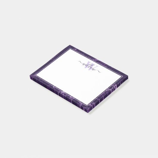 Monogram Paarse marmer Pattern Post-it Notes (Schuin)
