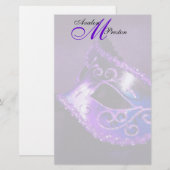 Monogram Paarse Masquerade bruiloft briefpapier (Voorkant / Achterkant)