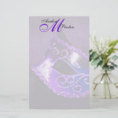 Monogram Paarse Masquerade bruiloft briefpapier (Staand voorkant)