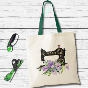 Monogram Paarse naaimachine Tote Bag