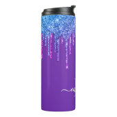 Monogram Paarse Ombre Rainbow Glitter Drip Thermosbeker (Gedraaid links)