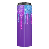Monogram Paarse Ombre Rainbow Glitter Drip Thermosbeker (Achterkant)