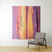 Monogram Paarse Oranje Ocean Wave Sunset Wandkleed (In situ)