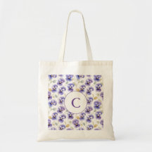 Monogram Paarse Pansy bloempatroon Waterverf