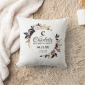 Monogram Paarse Roze Bloemen Geboortestatus Kussen (Deken)