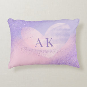 Monogram Paarse Roze Gradiënt Hart Accent Kussen