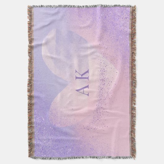 Monogram Paarse Roze Gradiënt Hart Deken (Voorkant Verticaal)
