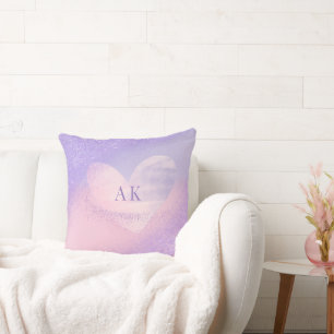 Monogram Paarse Roze Gradiënt Hart Kussen