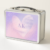 Monogram Paarse Roze Gradiënt Hart Lunchbox (Voorkant)