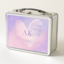 Monogram Paarse Roze Gradiënt Hart Lunchbox