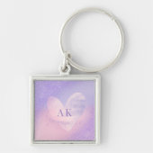 Monogram Paarse Roze Gradiënt Hart Sleutelhanger (Voorkant)