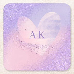 Monogram Paarse Roze Verlopend Hart Vierkante Kartonnen Onderzetter