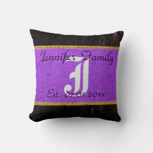 Monogram Paarse Rustic Burlap Linen Wood Kijk uit Kussen