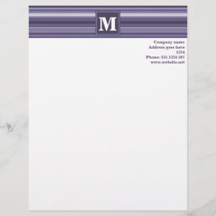 Monogram paarse strepen gepersonaliseerd briefhoofd
