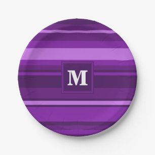 Monogram paarse strepen papieren bordje
