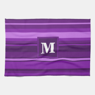 Monogram paarse strepen theedoek