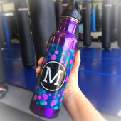 Monogram paarse turquoise blauwe confetti stippen  waterfles 