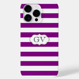 Monogram Paarse Violet & White Stripes Initialen Case-Mate iPhone 14 Pro Max Hoesje