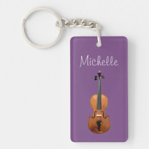Monogram Paarse Violin Music Sleutelhanger