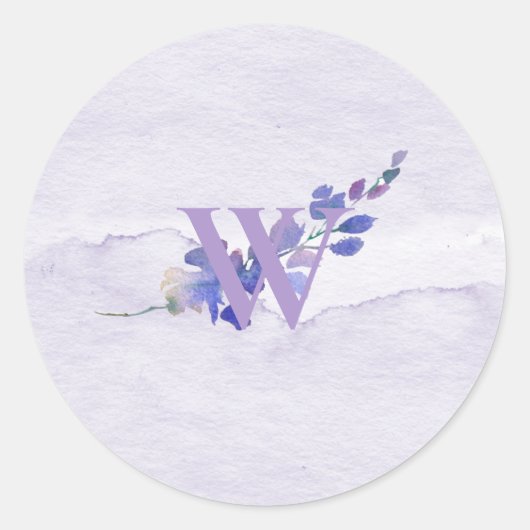 Monogram Paarse Waterverf Envelopzegel Ronde Sticker (Voorkant)