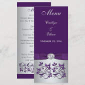 Monogram Paarse, zilvergrijze bloemen Menu Kaart (Voorkant / Achterkant)