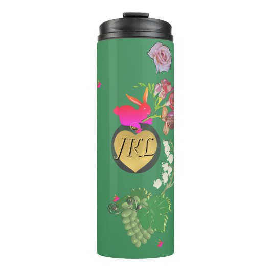 Monogram Paashaas Groen Fruit en Bloemen Thermosbeker (Voorkant)