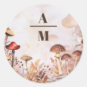 Monogram Paddenstoel Toadstoel Betoverd Bos Huweli Ronde Sticker