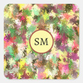 Monogram Paint Splatter Herfstbladeren Abstract Vierkante Sticker (Voorkant)