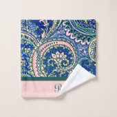Monogram Paisley Blue Sage Green Light Blush Pink Bad Handdoek (Wasdoekje)