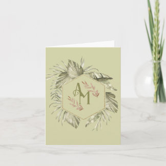 Monogram palmblad groen notitiekaartje