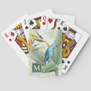 Monogram   Palmbladeren met blauwe vogel Pokerkaarten