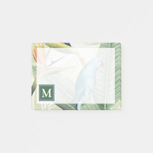 Monogram Palmbladeren met blauwe vogel Post-it® Notes