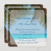 Monogram Palmboom op Strand Trouw Uitnodigingen (Voorkant / Achterkant)