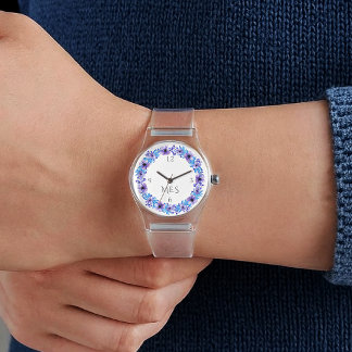 Monogram, Pansies Purple and Blue Clear Silicone Horloge