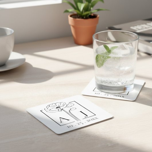 Monogram papaver vierkante kartonnen onderzetter