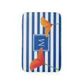 Monogram papaverblauwe stripes badmat (Voorkant Verticaal)