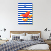 Monogram papaverblauwe stripes canvas afdruk (Insitu (Slaapkamer))