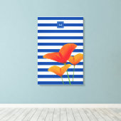 Monogram papaverblauwe stripes canvas afdruk (Insitu (Houten vloer))
