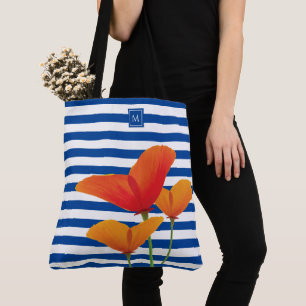 Monogram papaverblauwe stripes draagtas