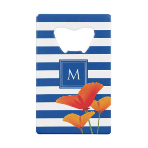 Monogram papaverblauwe stripes kredietkaart flessenopener