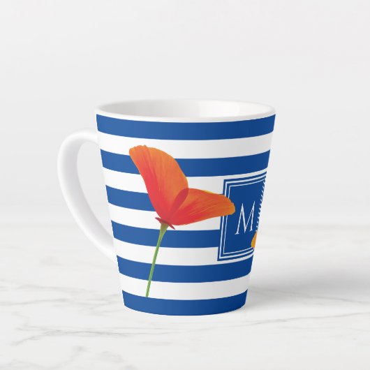 Monogram papaverblauwe stripes latte mok (Linkerhoek)