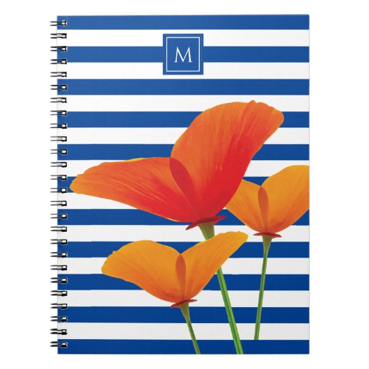 Monogram papaverblauwe stripes notitieboek (Voorkant)