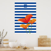 Monogram papaverblauwe stripes poster (Keuken)