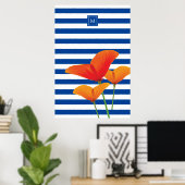 Monogram papaverblauwe stripes poster (Thuiskantoor)